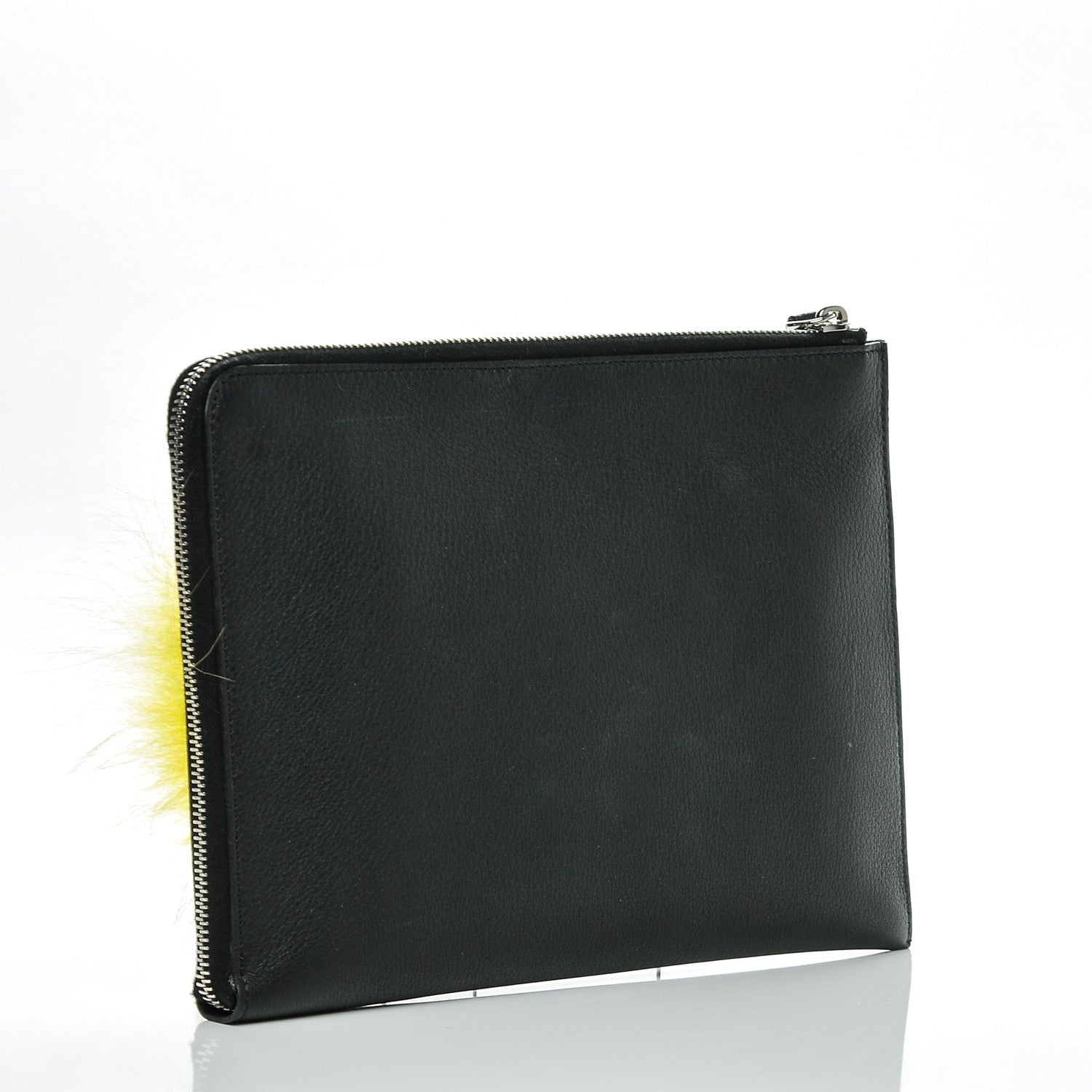 Fendi Vitello Dolce Fox Elaphe Ayers Hypnoteyes Zip Around Pouch Black Giallo Multicolor 3 of 8