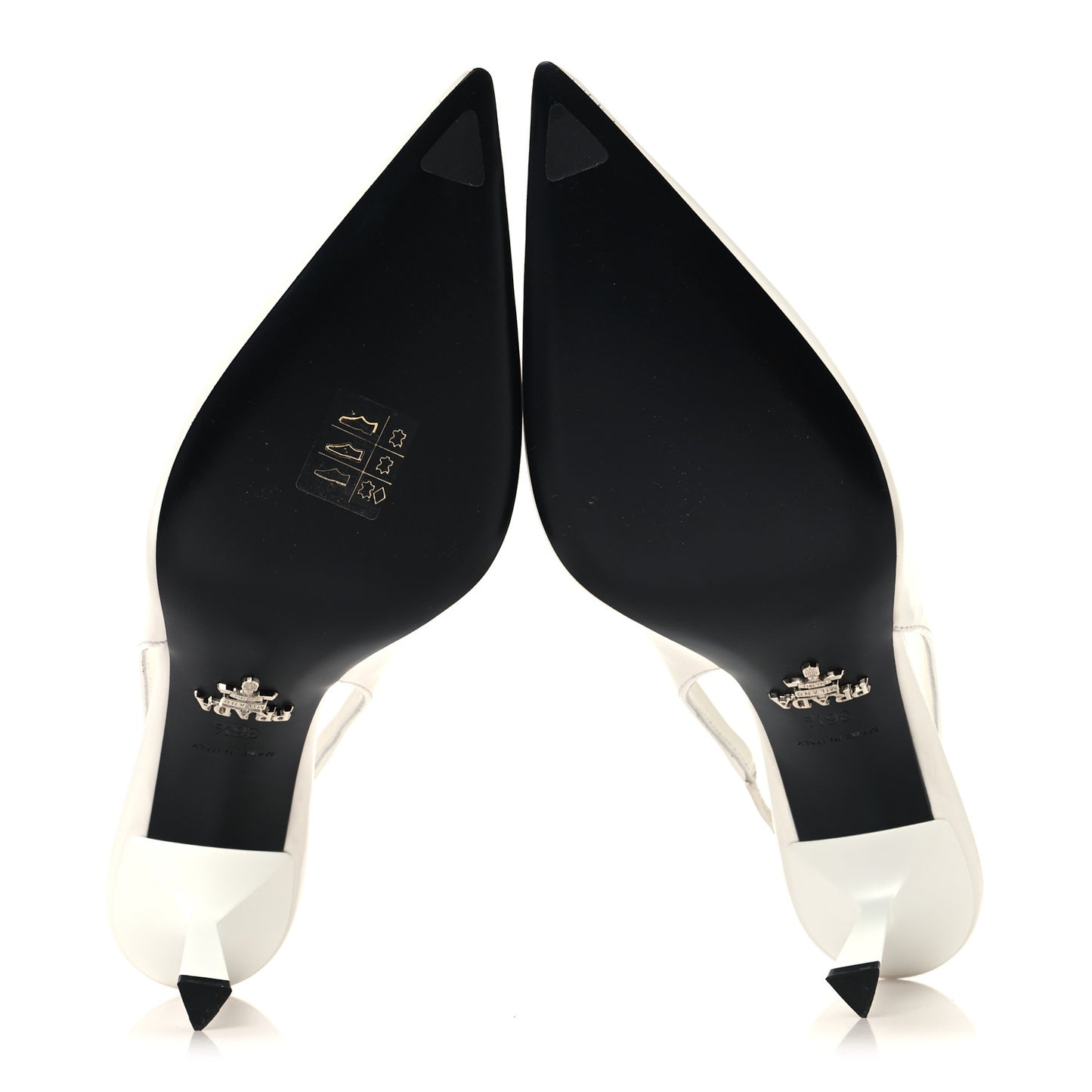 Calfskin Triangle Logo Pointed Toe 75mm Slingback Pumps 36.5 White