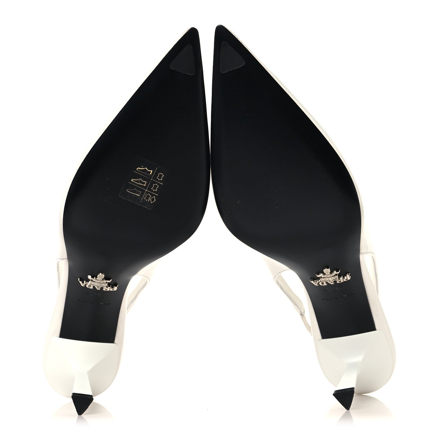 Prada Calfskin Triangle Logo Pointed Toe 75mm Slingback Pumps 36.5 White 6 of 8