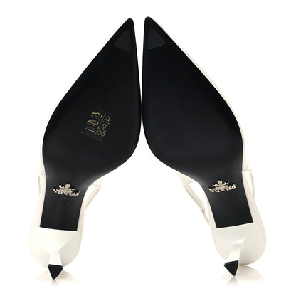 Prada Calfskin Triangle Logo Pointed Toe 75mm Slingback Pumps 36.5 White 6 of 8