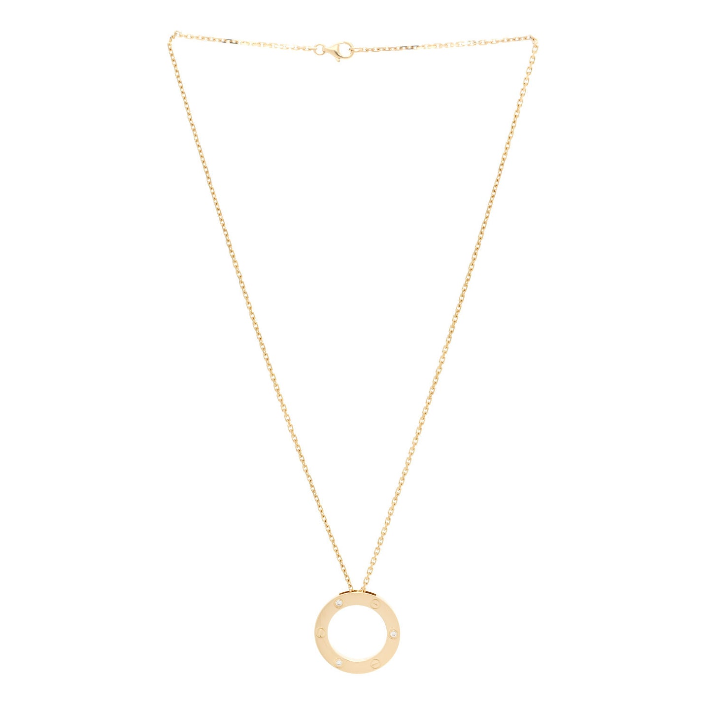 18K Yellow Gold 3 Diamonds LOVE Pendant Necklace