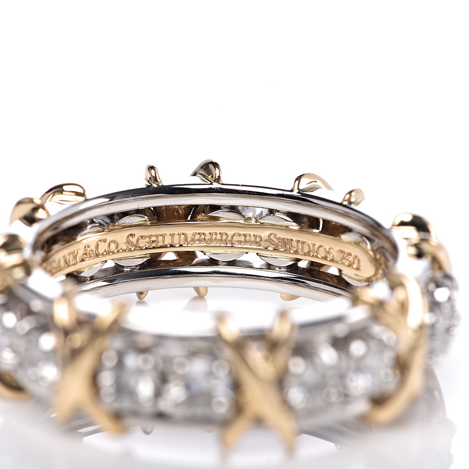 Tiffany Platinum 18K Yellow Gold Diamond Schlumberger Sixteen Stone Ring 55 7.25 5 of 7