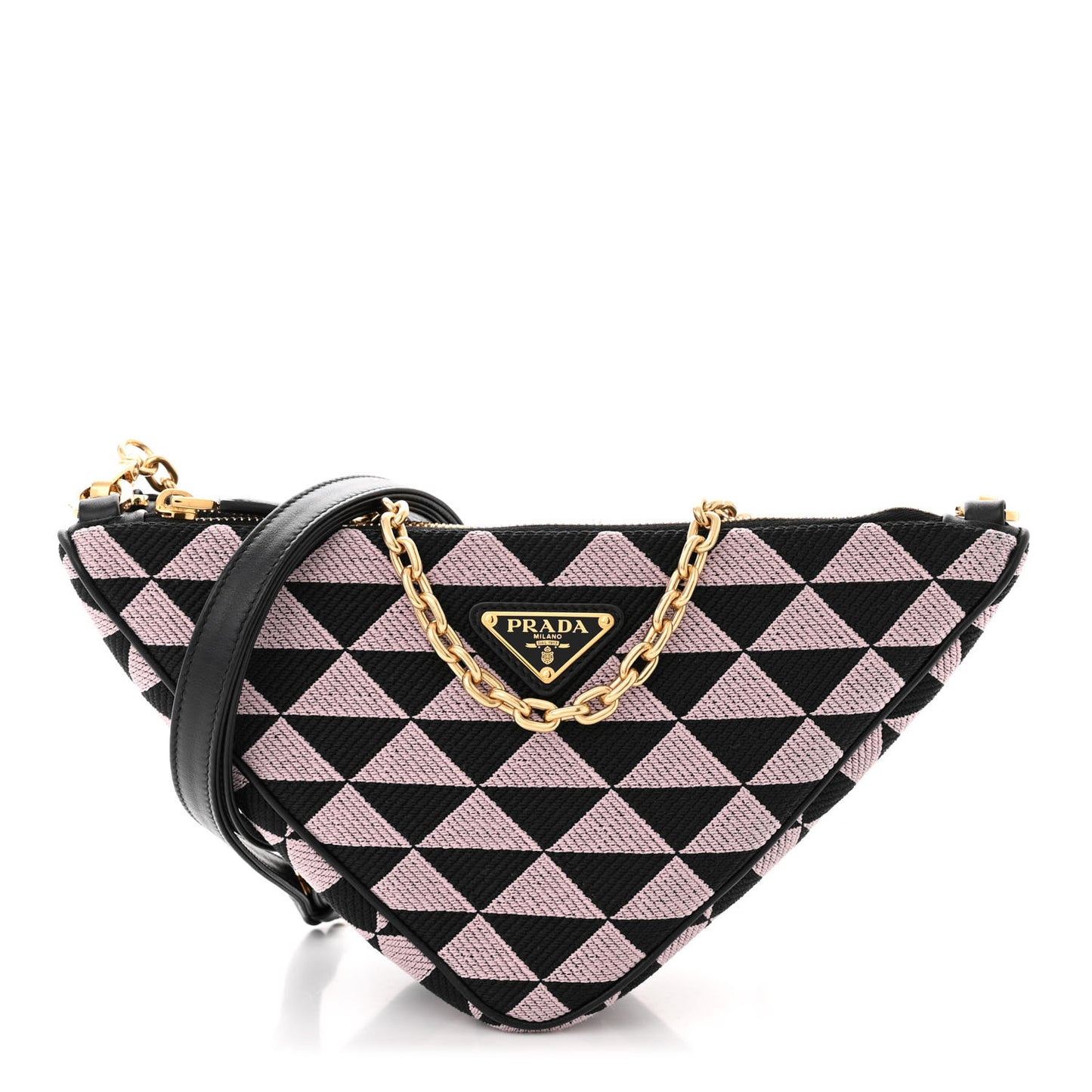 Jacquard Calfskin Triangolo Symbole Embroidered Mini Triangle Double Bag Black Alabastro