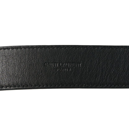 Saint Laurent Calfskin Crocodile Embossed Monogram Square Buckle Belt 85 34 Black 3 of 6