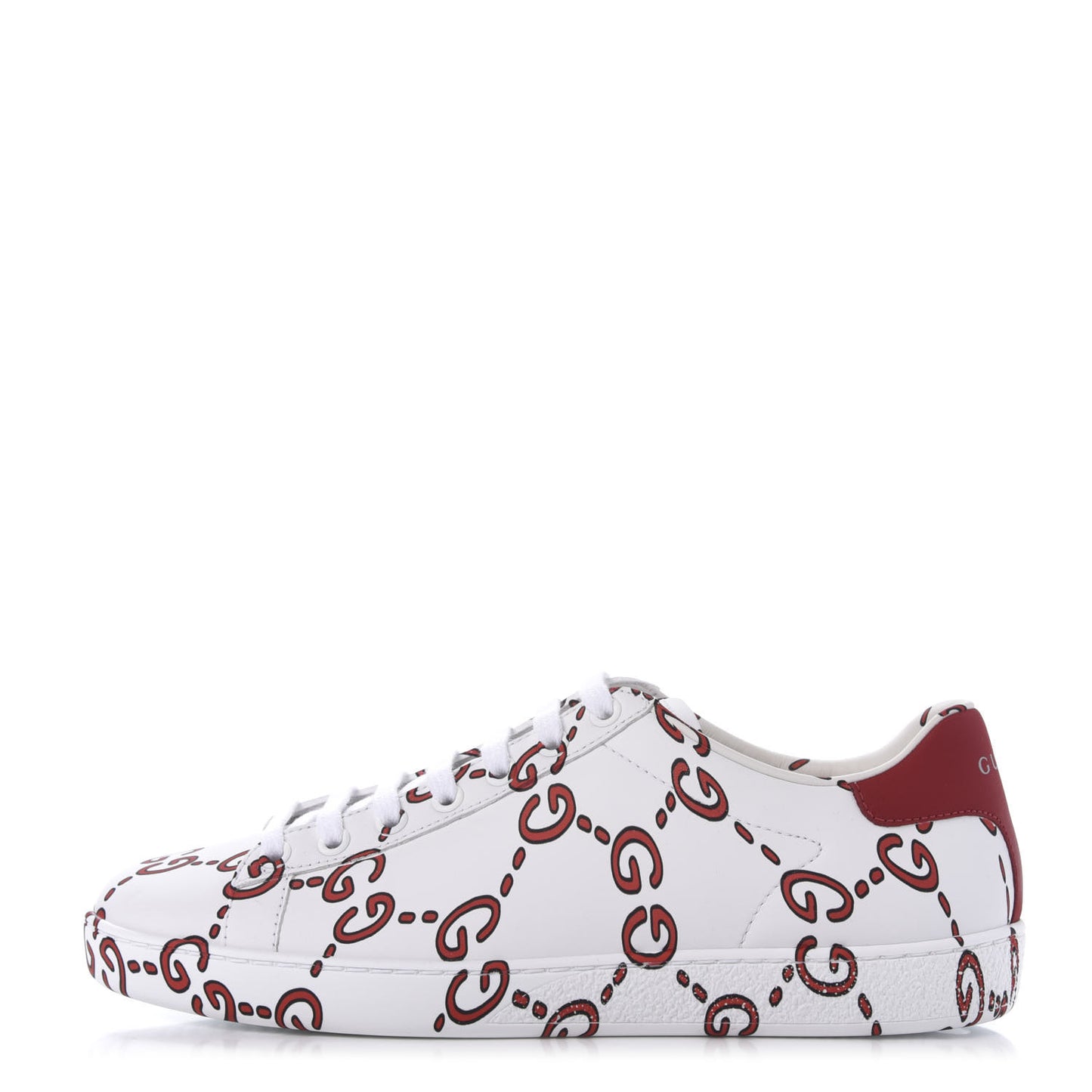 Calfskin GucciGhost Print Womens Ace Sneakers 38 White Hibiscus Red