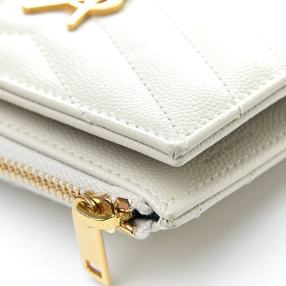 Saint Laurent Grain De Poudre Matelasse Chevron Monogram Zipped Card Case Crema Soft 9 of 11