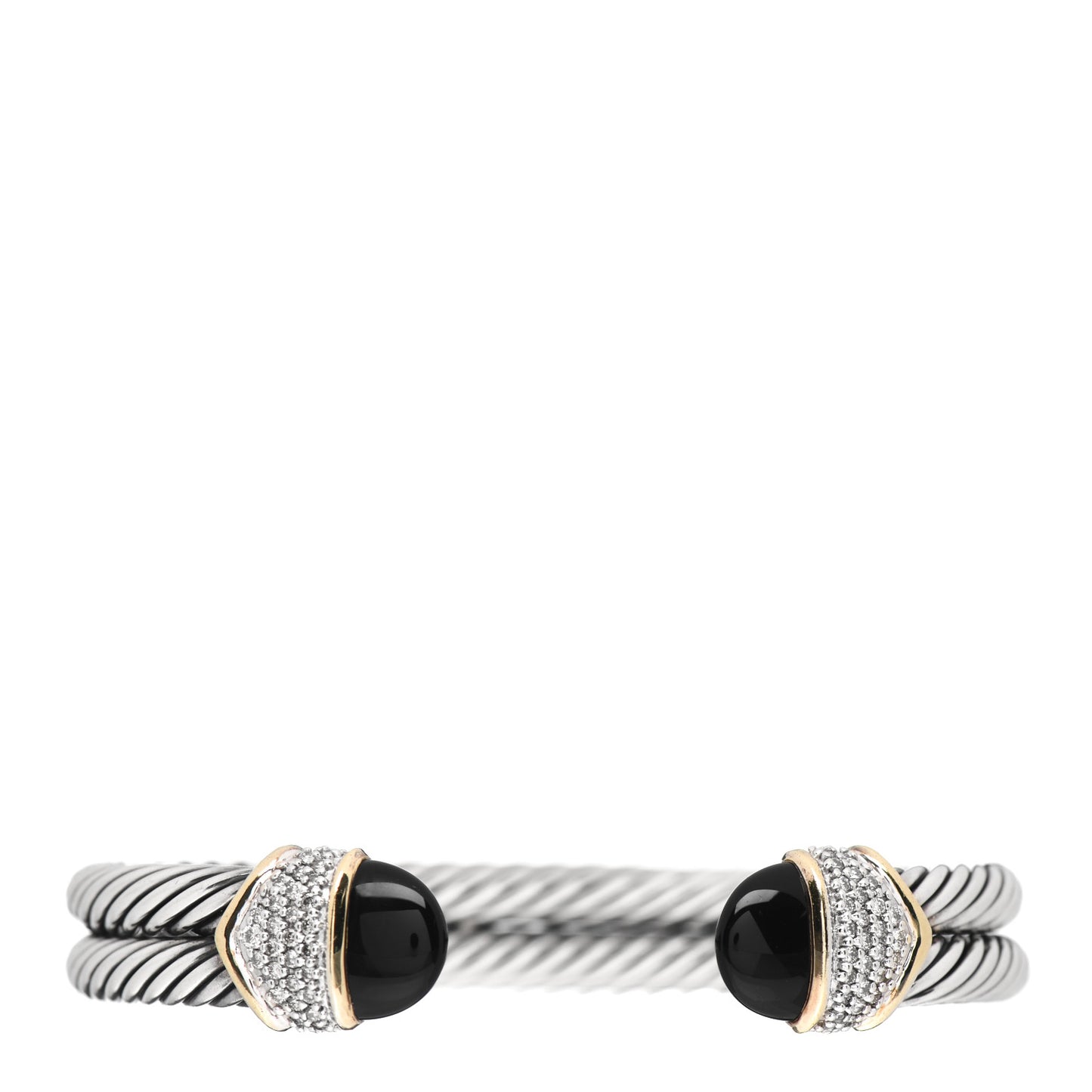 Sterling Silver 18K Yellow Gold Diamond Black Onyx Double Cable Bracelet