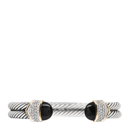 David Yurman Sterling Silver 18K Yellow Gold Diamond Black Onyx Double Cable Bracelet 1 of 4