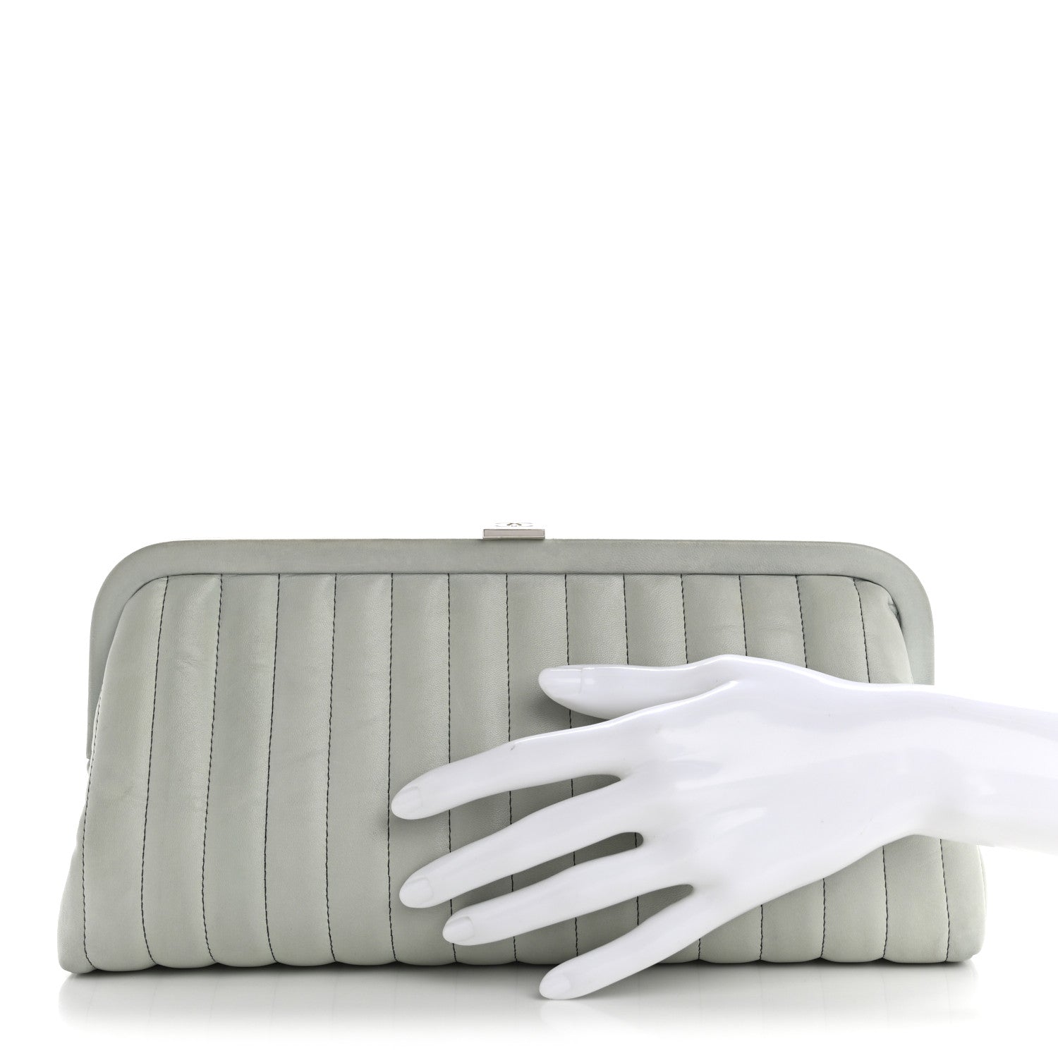 Chanel Lambskin Vertical Quilted Mademoiselle Clutch Light Green 2 of 12