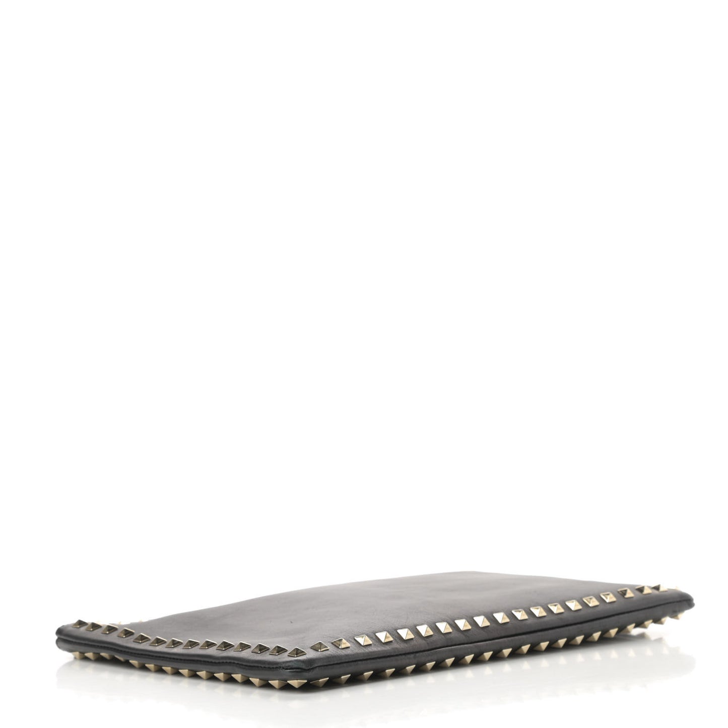 Vitello Large Rockstud Zip Wristlet Pouch Black