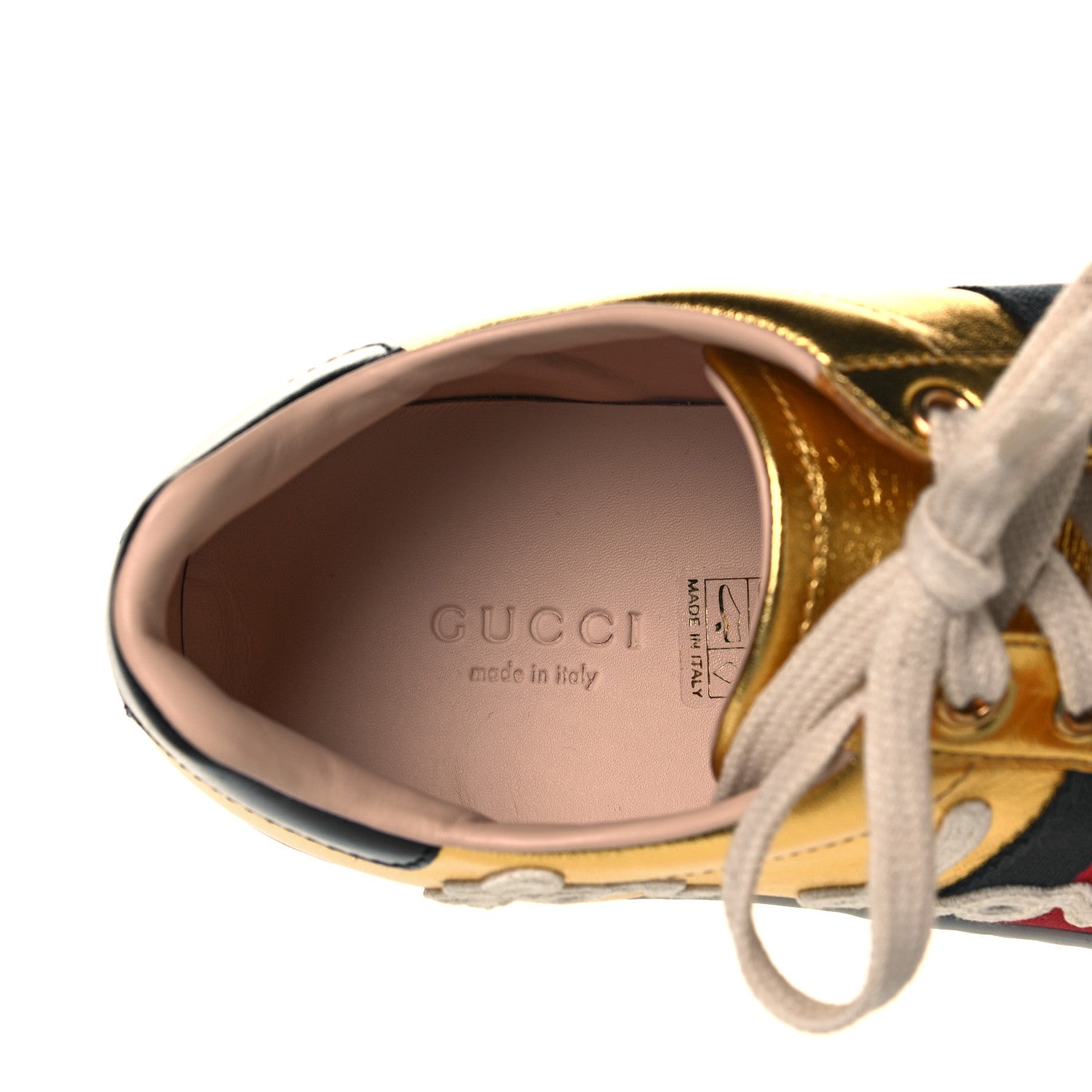 Gucci Metallic Nappa Web Blind for Love Womens Ace Sneakers 37.5 Oro 9 of 9