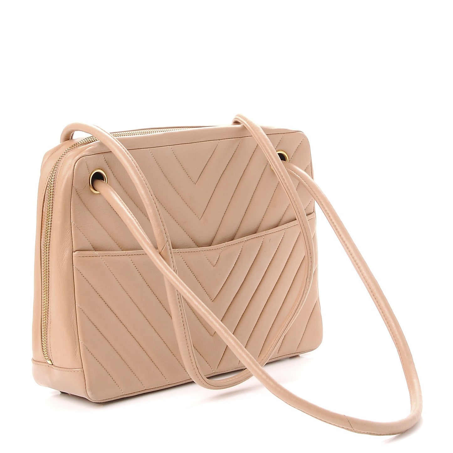 Lambskin Chevron Quilted Shoulder Bag Beige