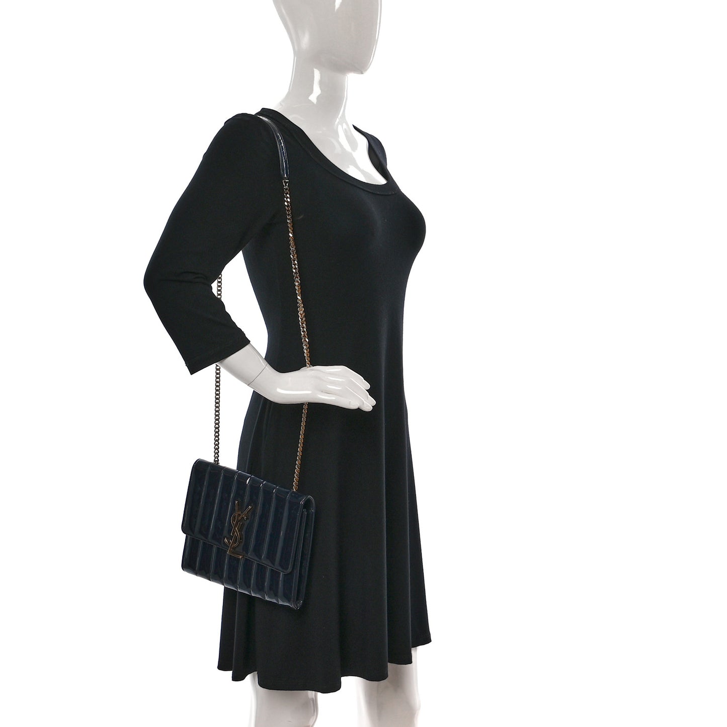 Patent Calfskin Matelasse Monogram Medium Vicky Chain Bag Blue