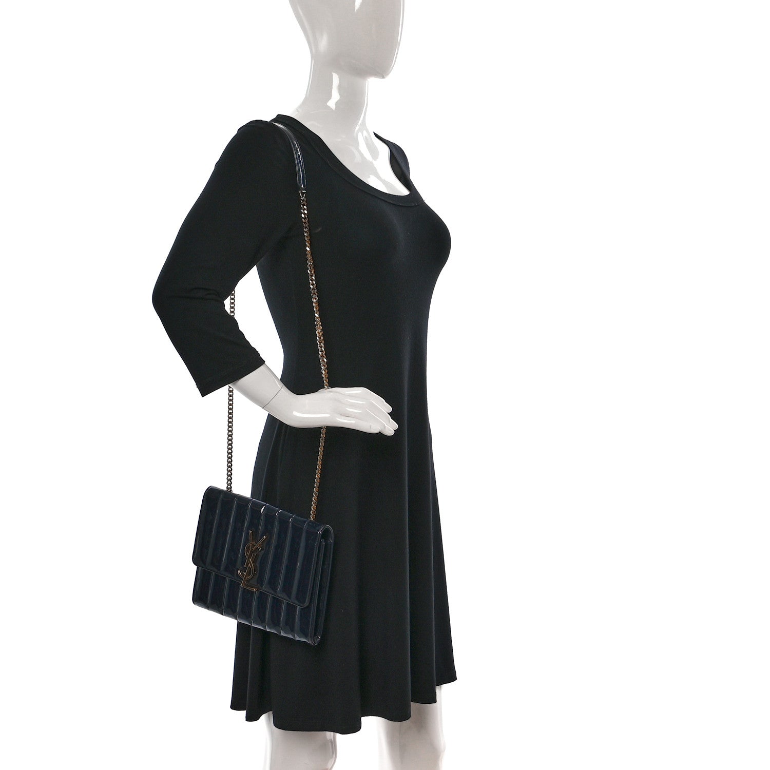 Saint Laurent Patent Calfskin Matelasse Monogram Medium Vicky Chain Bag Blue 2 of 9