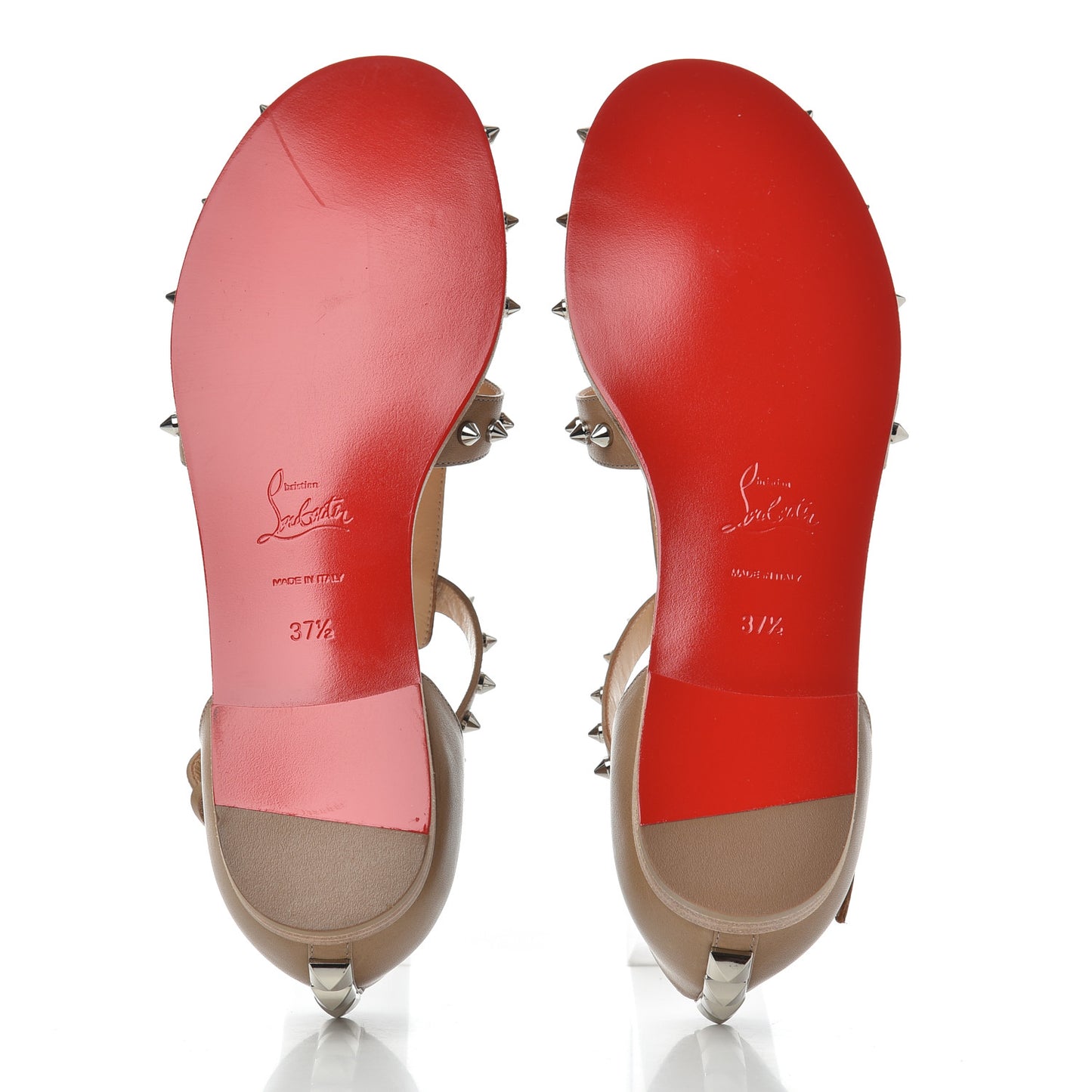 Calfskin Loubiclou Studded Cage Flat Sandals 37.5 Beige