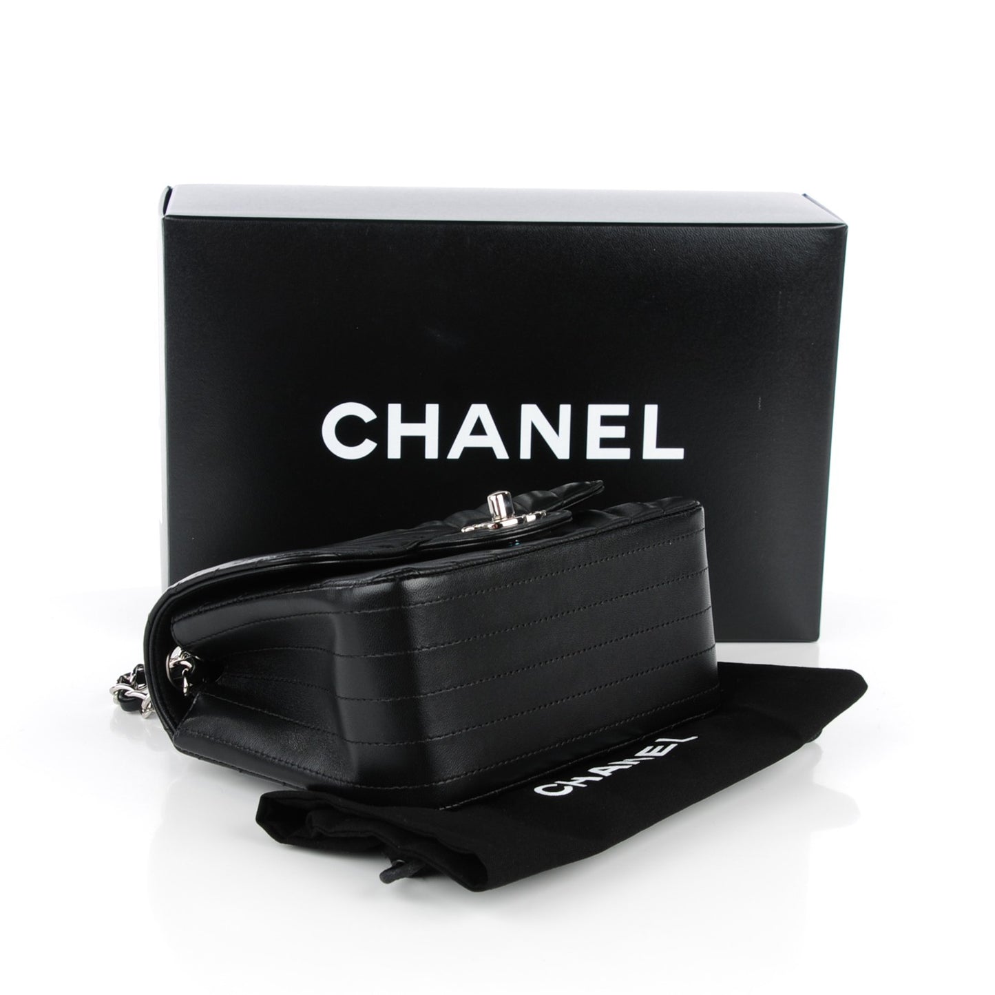 Lambskin Chevron Quilted Mini Square Flap Black
