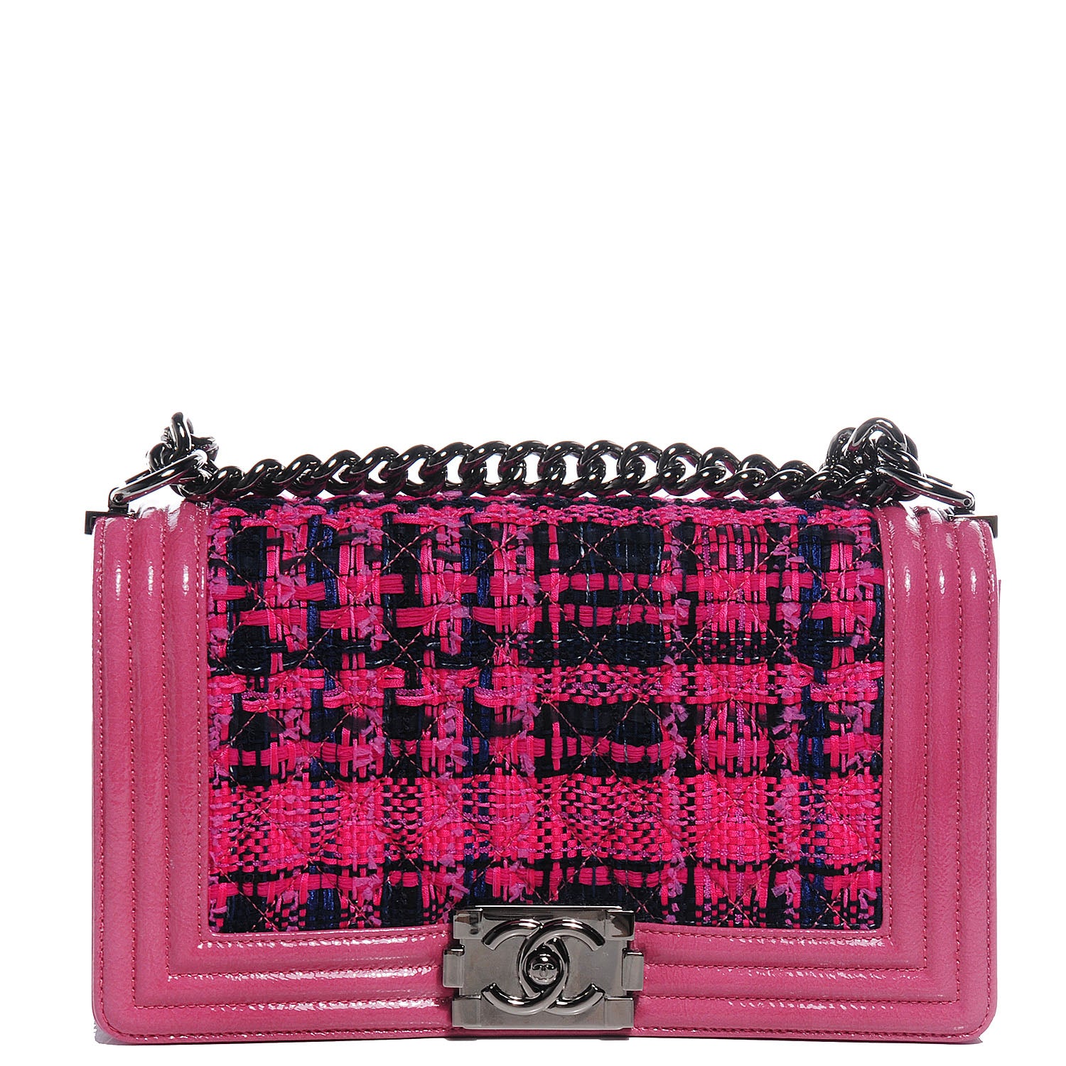 Chanel Patent Tweed Medium Boy Flap Fuchsia 1 of 8