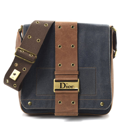 Christian Dior Denim Calfskin Street Chic Messenger Blue Brown 1 of 9