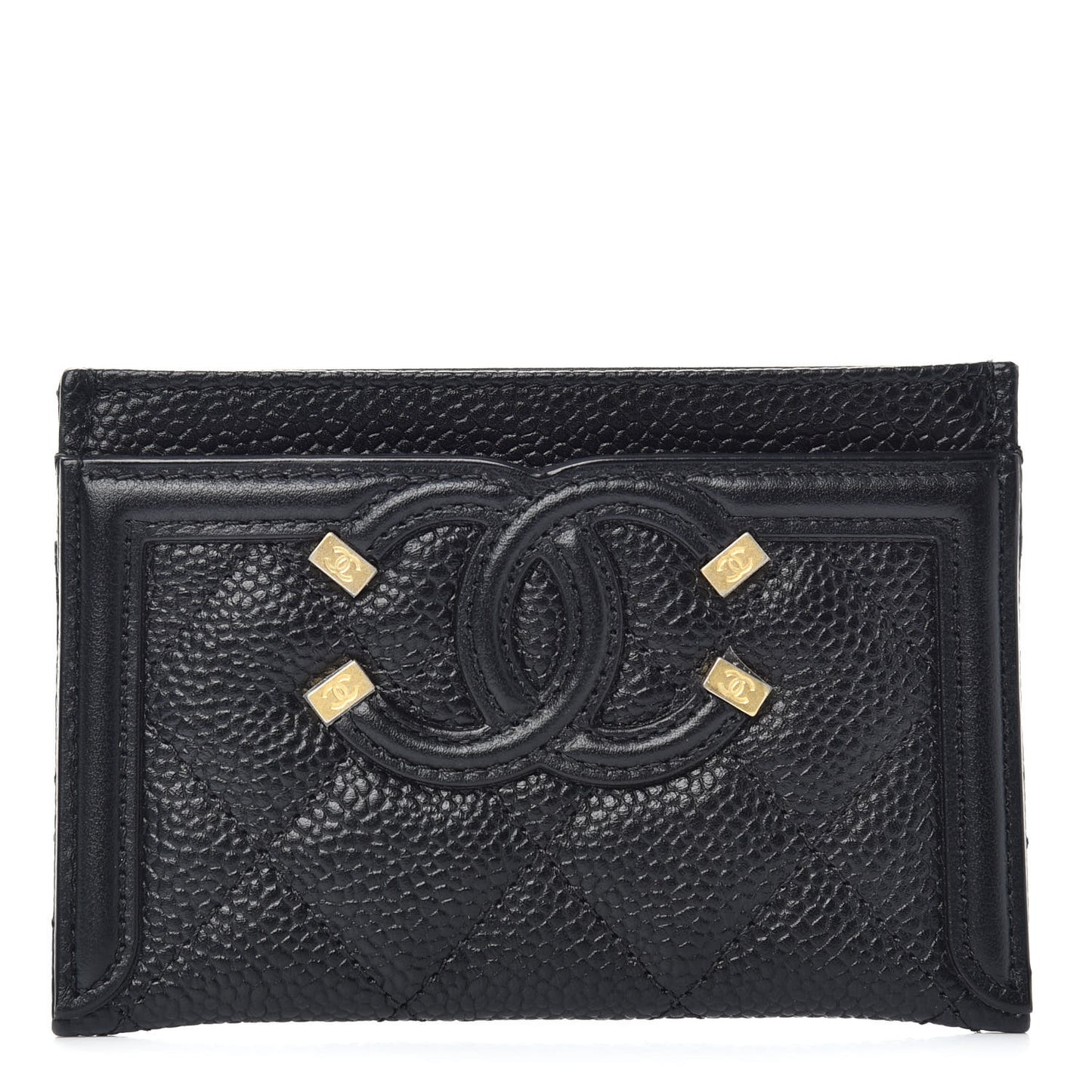 Caviar Quilted Filigree Card Holder Black