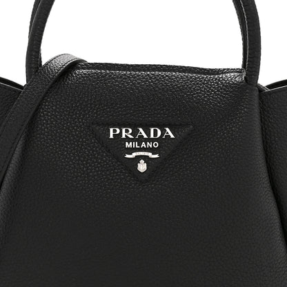 Prada Vitello Daino Soft Small Zippered Top Handle Bag Black 8 of 13