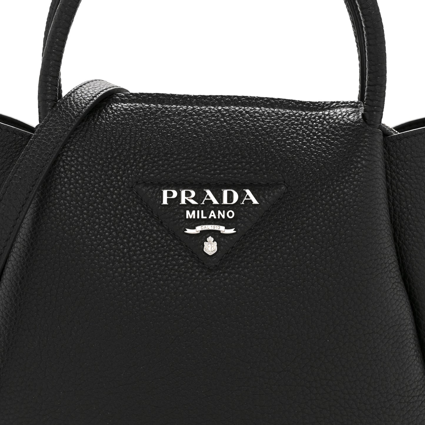 Vitello Daino Soft Small Zippered Top Handle Bag Black