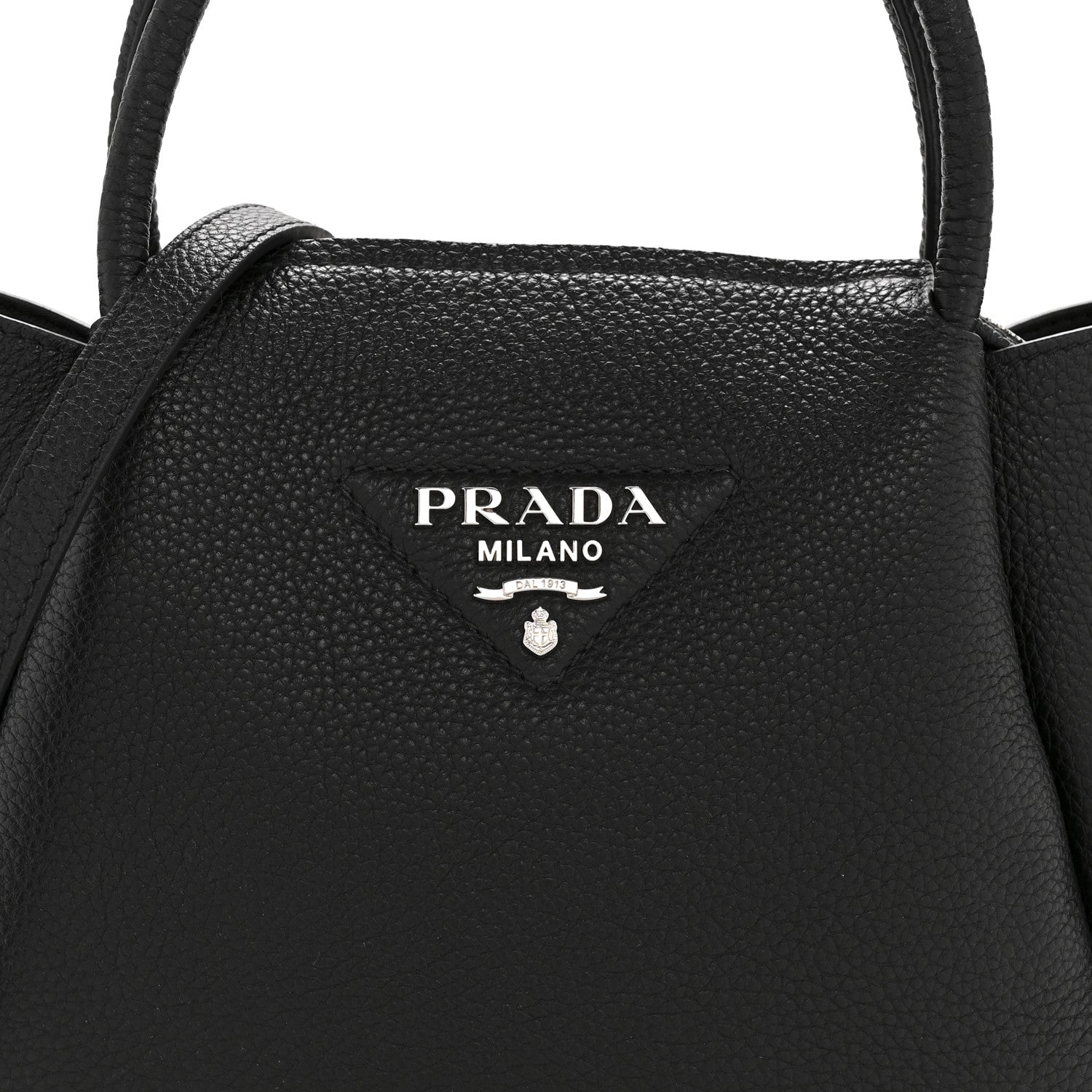 Prada Vitello Daino Soft Small Zippered Top Handle Bag Black 8 of 13