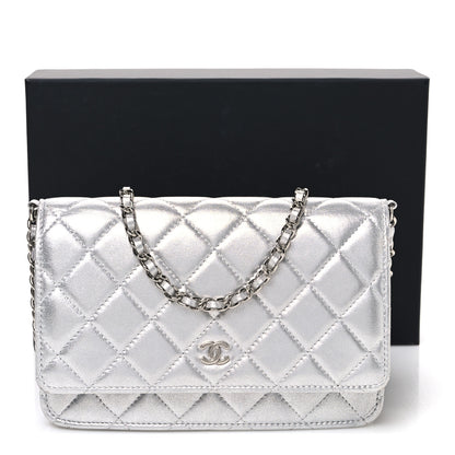 Chanel Metallic Lambskin Quilted Wallet On Chain WOC Silver 11 of 11