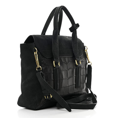 3.1 Phillip Lim Nubuck Crocodile Embossed Medium Pashli Satchel Black 3 of 18