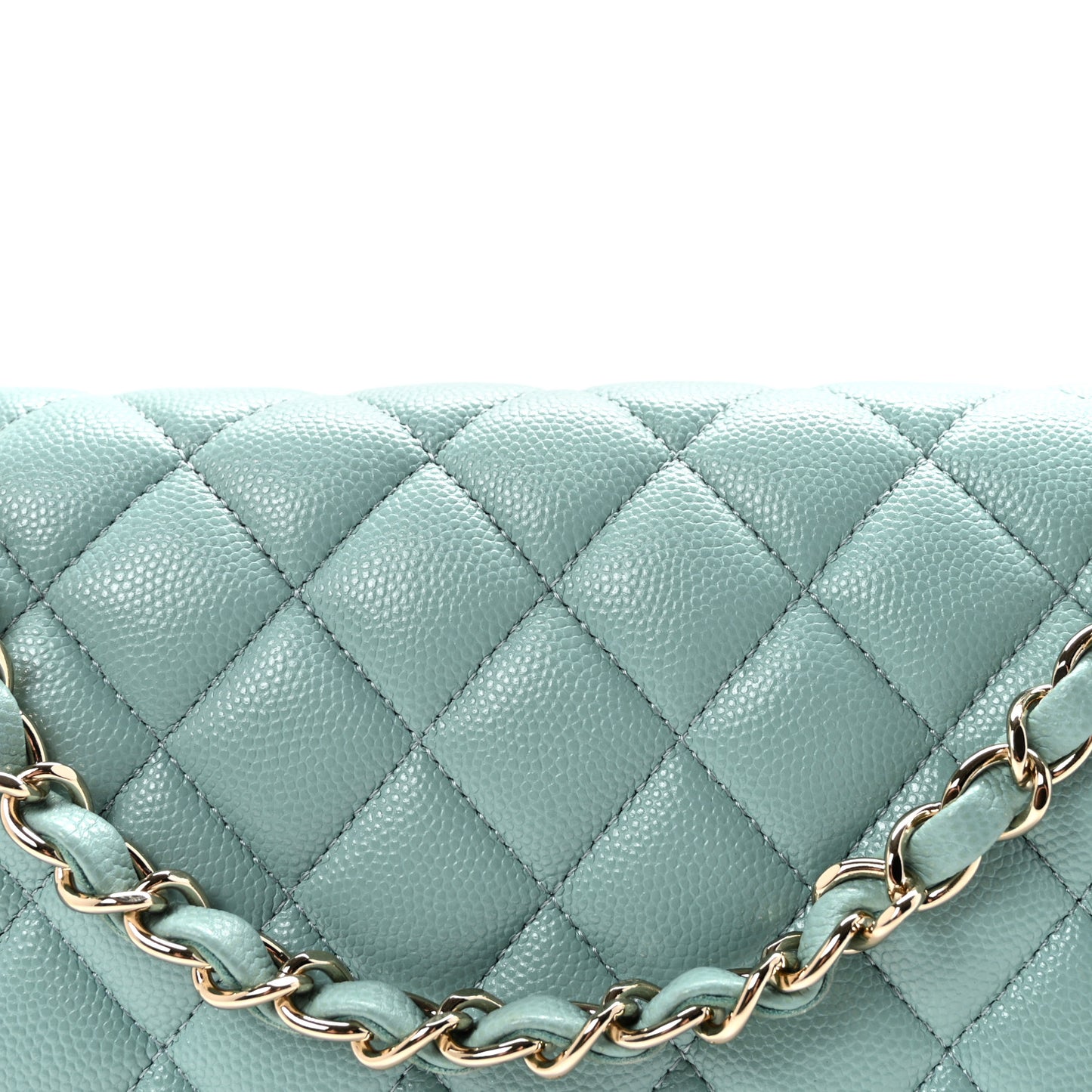 Caviar Quilted Medium Double Flap Light Blue
