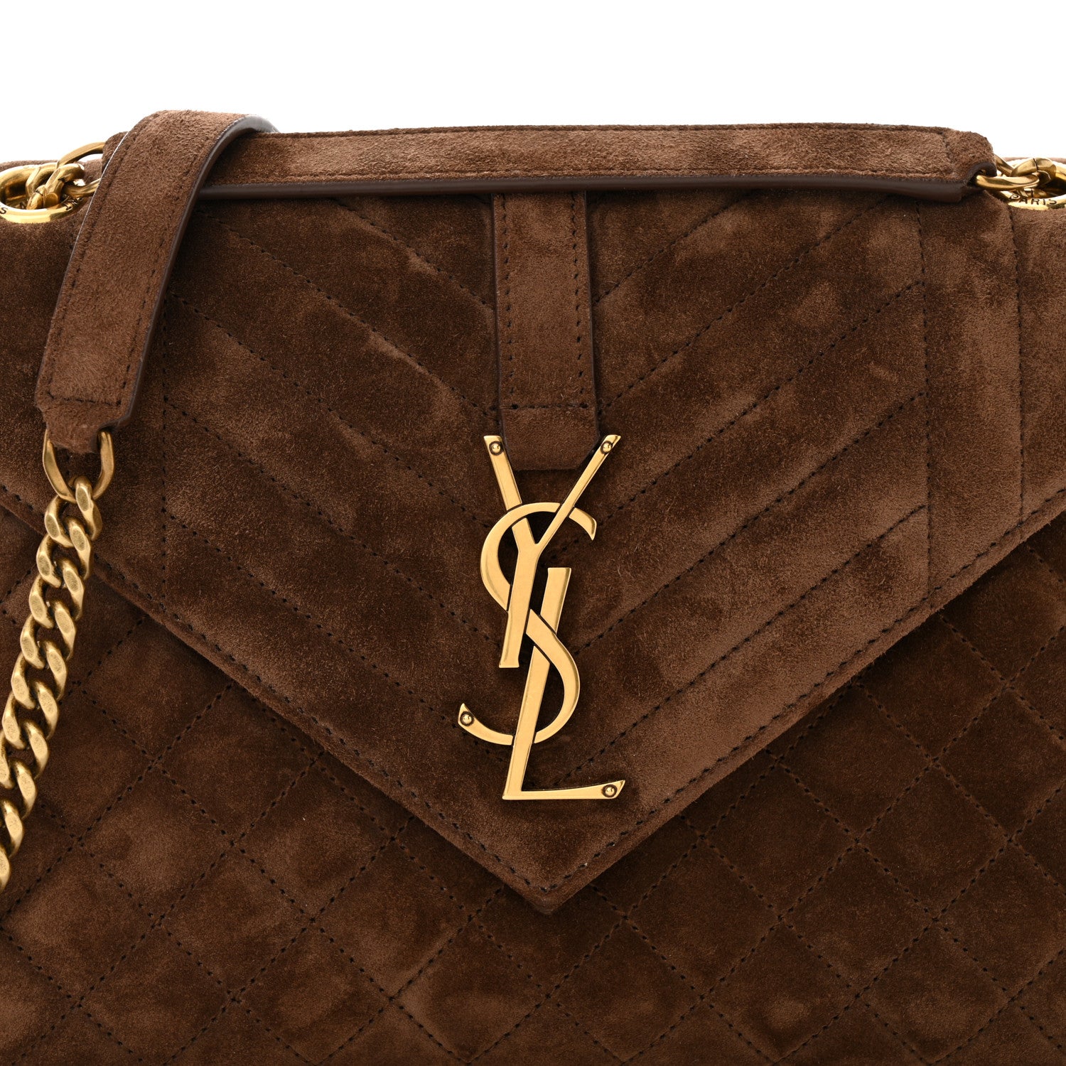 Saint Laurent Suede Mixed Matelasse Triquilt Medium Monogram Envelope Satchel Bark Brown 8 of 12