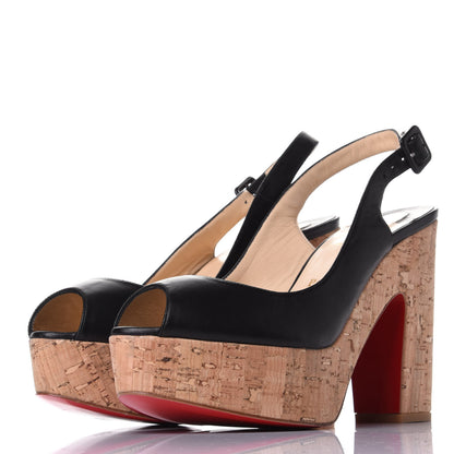 Christian Louboutin Calfskin Cork Dona Anna 120 Wedges 40 Black Natural 3 of 10