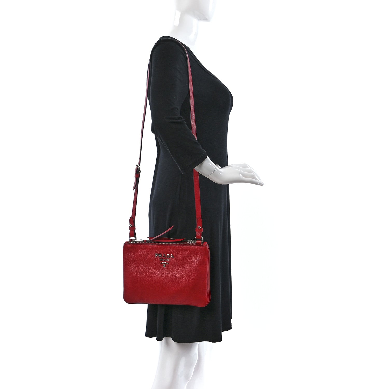 Prada Vitello Phenix Double Zip Crossbody Bag Rosso 2 of 12