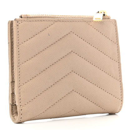 Saint Laurent Grain De Poudre Matelasse Chevron Monogram Zipped Card Case Nude Powder 3 of 9