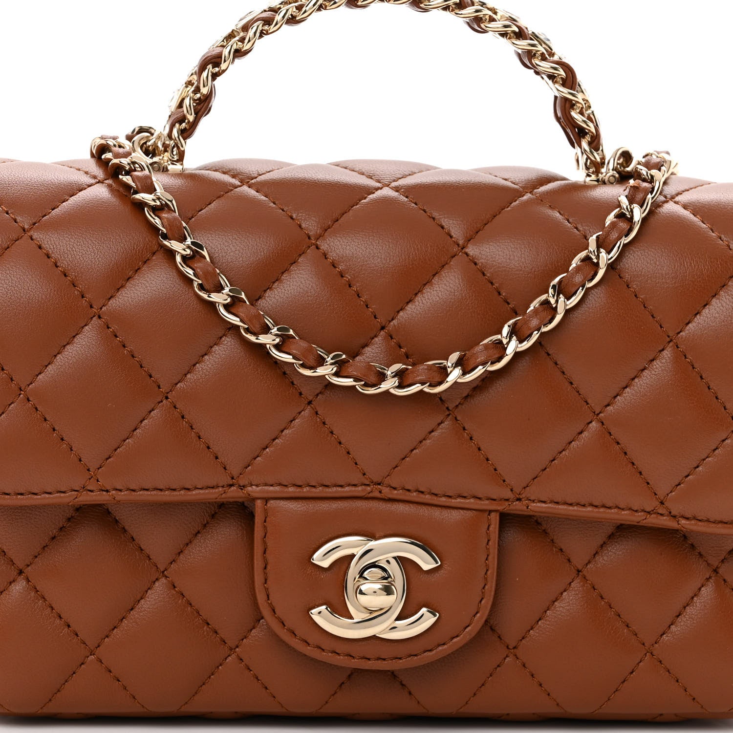 Chanel Lambskin Quilted Crystal Top Handle Rectangular Flap Brown 8 of 12