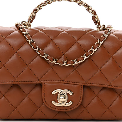 Chanel Lambskin Quilted Crystal Top Handle Rectangular Flap Brown 8 of 12
