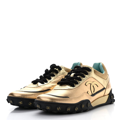 Chanel Metallic Lambskin Satin Finish CC Womens Sneakers 39.5 Gold 3 of 9