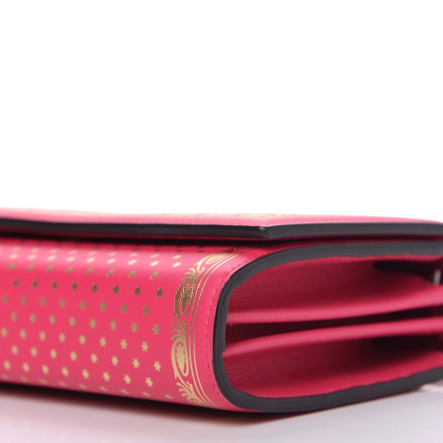 X SEGA Calfskin GUCCY Stars Chain Wallet Violet Fuxia Gold