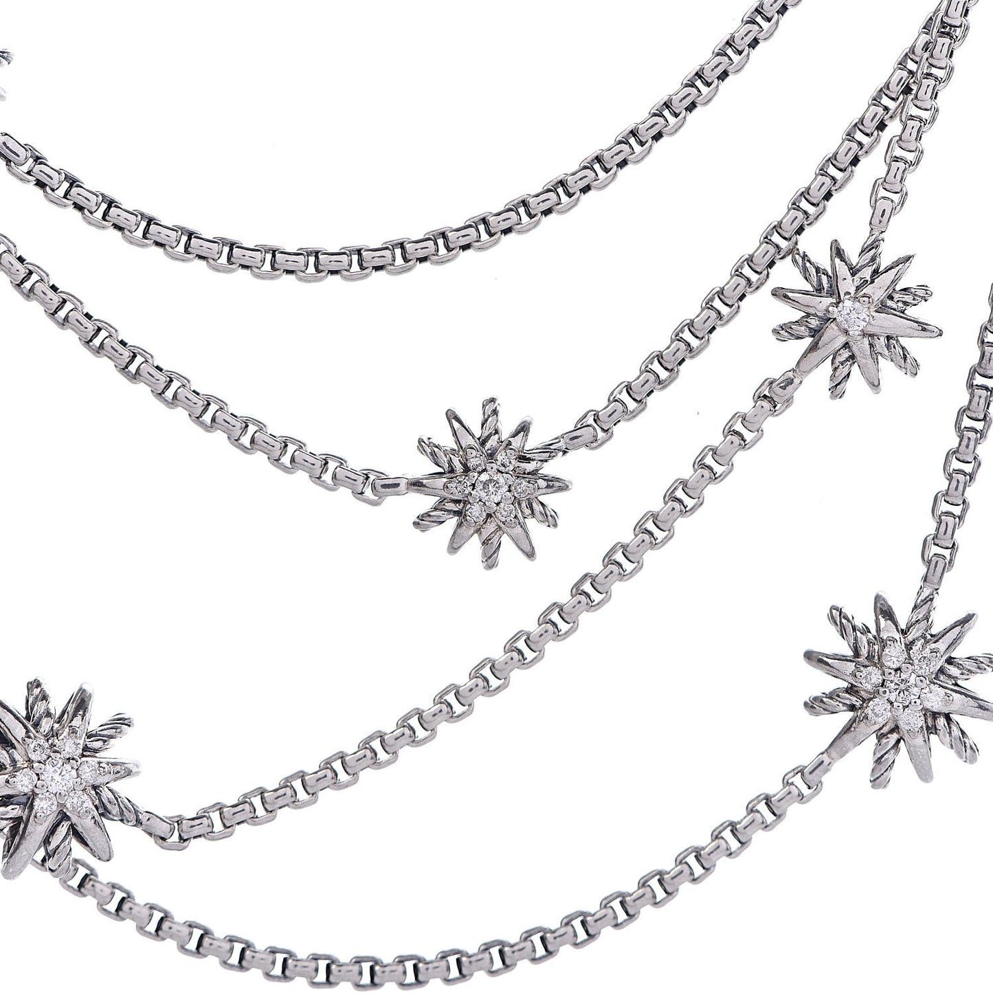 Sterling Silver Diamond Multi Strand Starburst Station Necklace