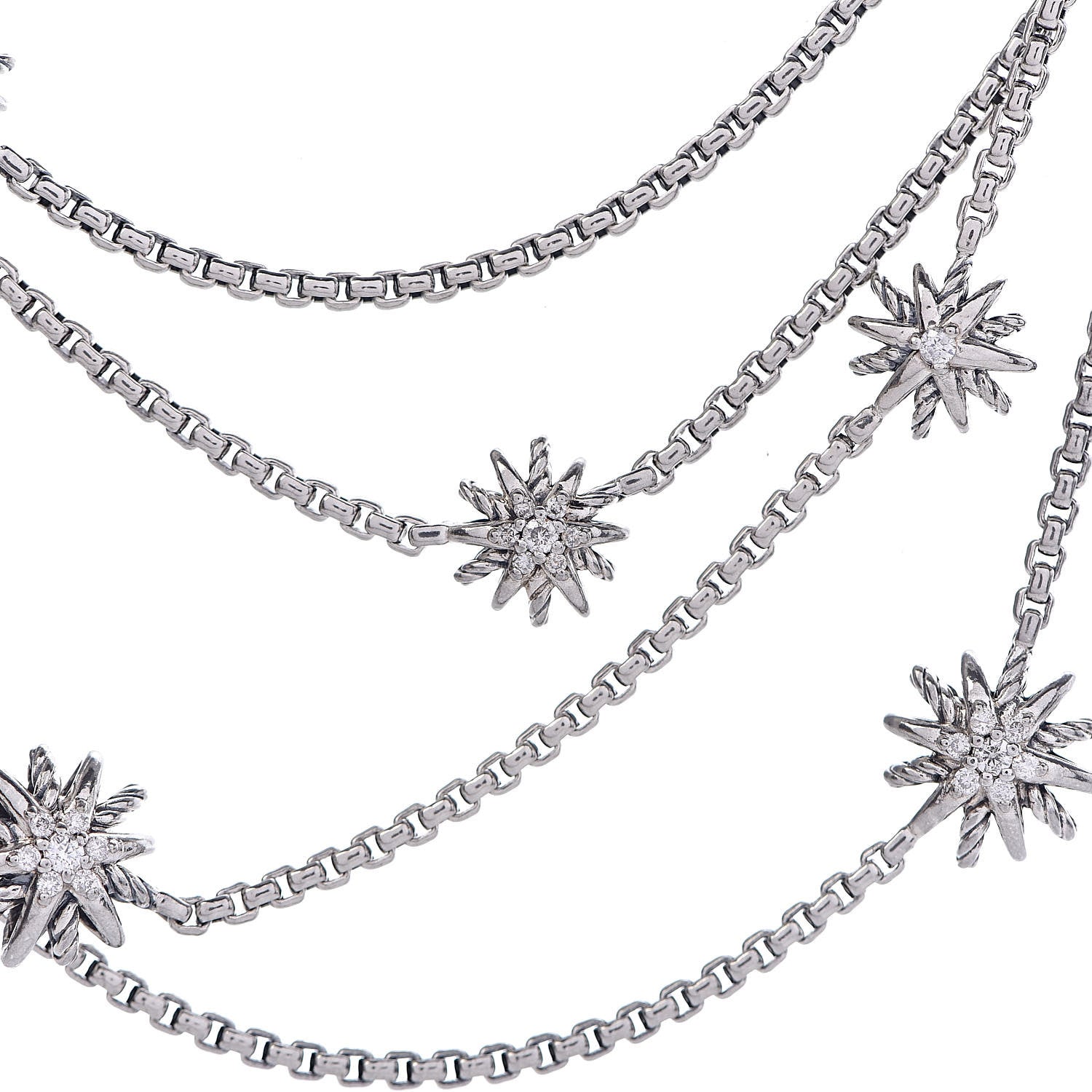 David Yurman Sterling Silver Diamond Multi Strand Starburst Station Necklace 4 of 6