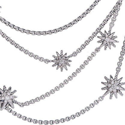 David Yurman Sterling Silver Diamond Multi Strand Starburst Station Necklace 4 of 6