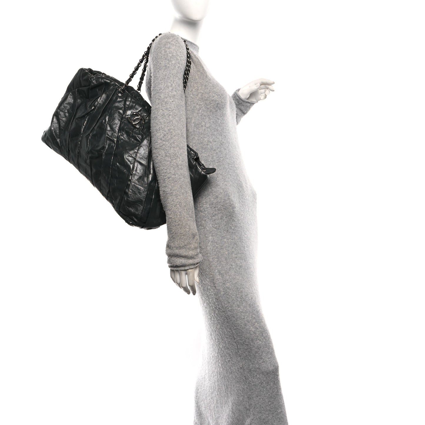 Glazed Calfskin Twisted Bowling Bag Grey