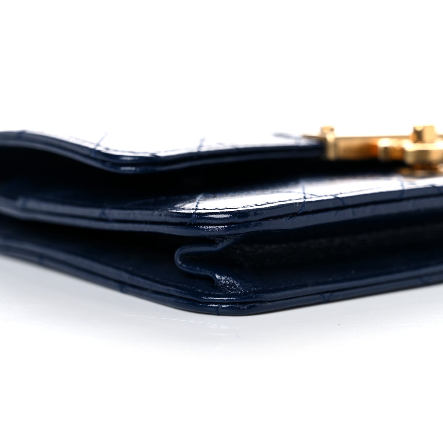Aged Glazed Calfskin Stitched Golden Class CC Wallet on Chain WOC Blue
