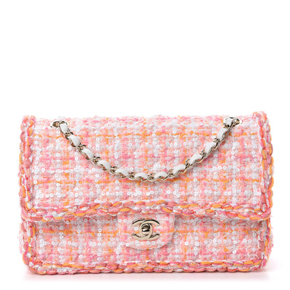 Chanel Tweed Braid Sequin Medium Double Flap White Pink Orange 1 of 12