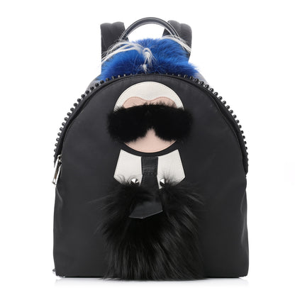 Fendi Nylon Vitello Century Mink Fox Goat Fur Studded Karlito Backpack Black Multicolor 1 of 17