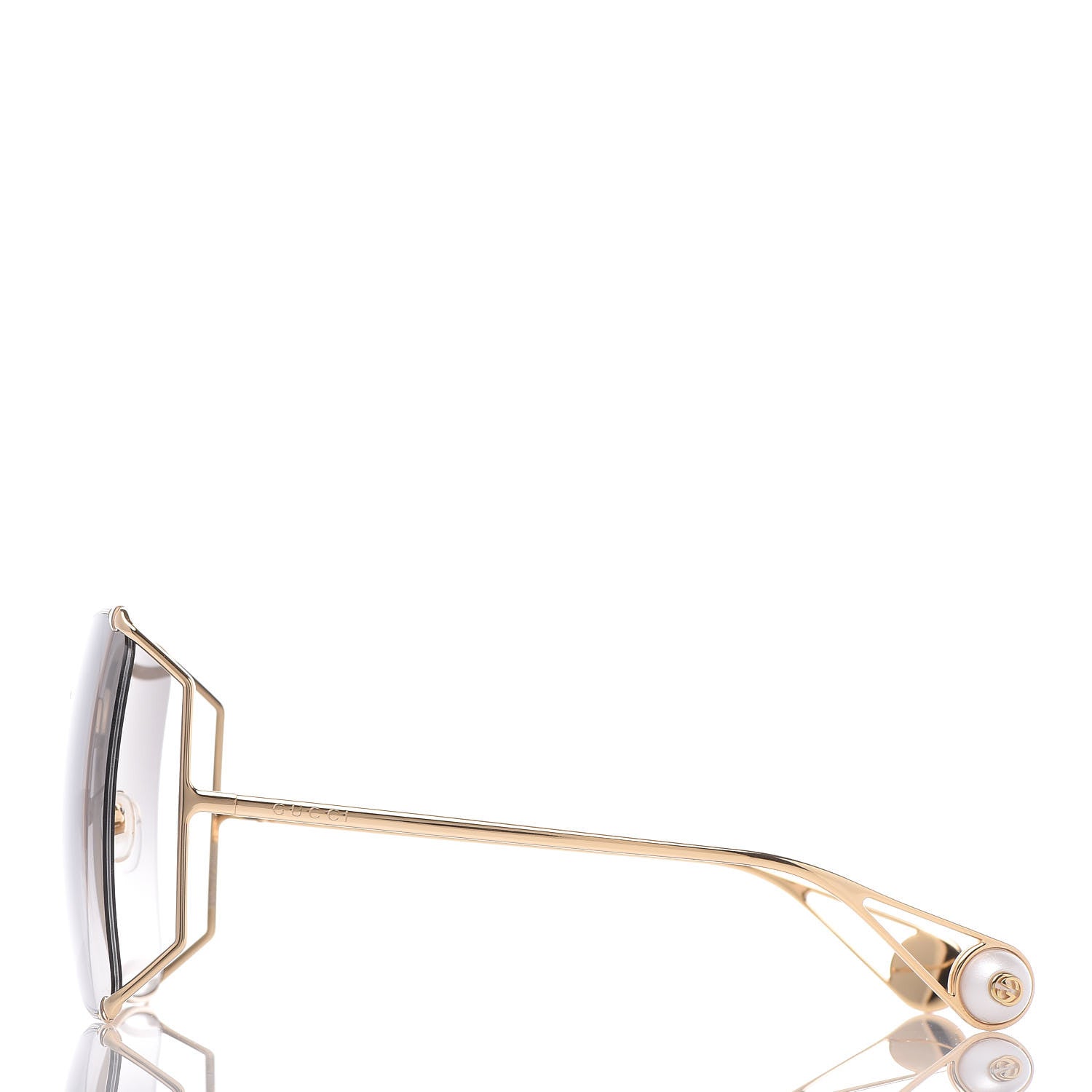 Gucci Oversized Round Sunglasses GG0252S Gold Grey 2 of 8