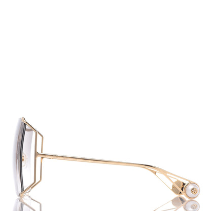 Gucci Oversized Round Sunglasses GG0252S Gold Grey 2 of 8