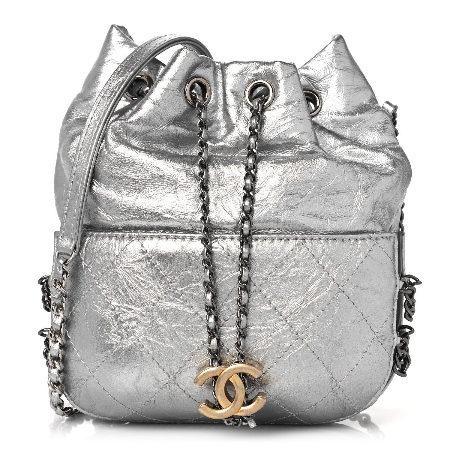 Chanel Metallic Aged Calfskin Quilted Small Gabrielle Bucket Silver 1 of 9