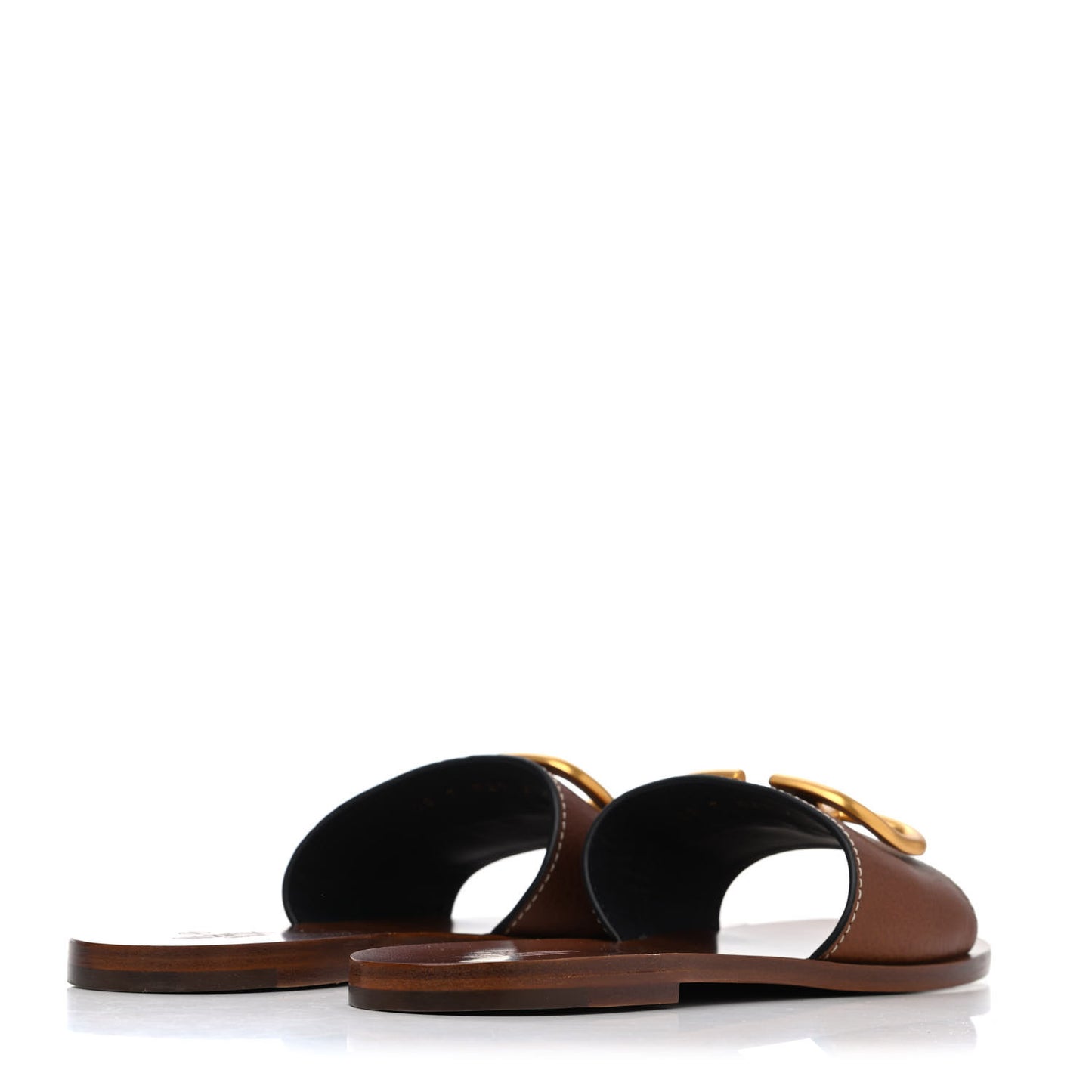 Grainy Cowhide Vlogo Flat Slide Sandals 40 Cuoio
