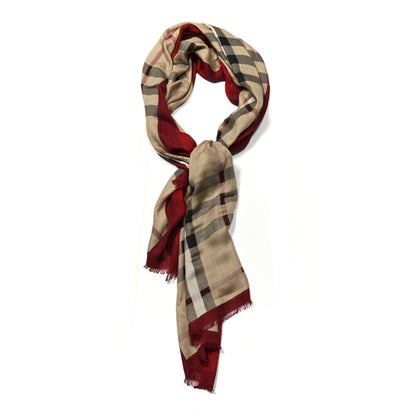 Burberry Modal Cashmere Haymarket Check Color Border Scarf Red 1 of 3