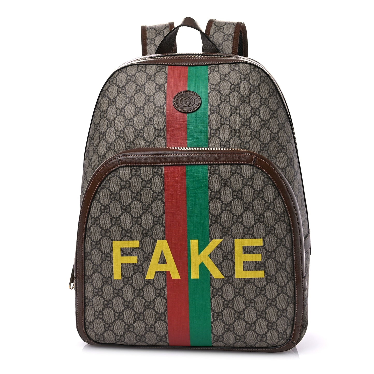 GG Supreme Monogram Azalea Calfskin Fake/Not Retro Interlocking G Day Backpack Beige Ebony Brown Sugar